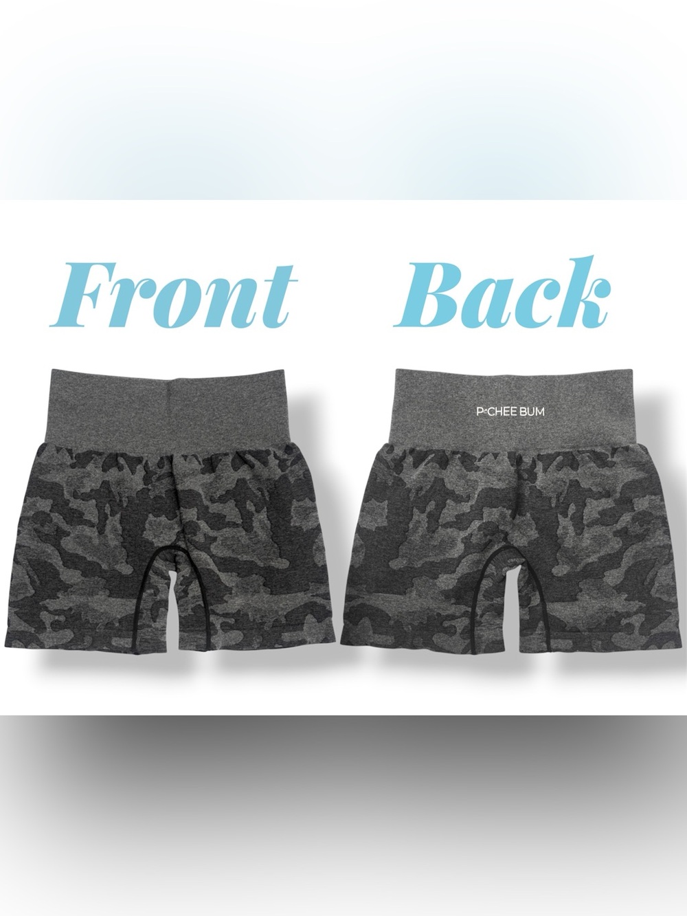 🍑 Pchee Bum (M) No Scrunch, Black & Gray Camo, Biker Shorts